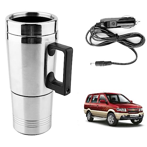 Image of Oshotto 12V Stainless Steel Car Heating Kettle /Mug, Travel Friendly electric Tea /Coffee maker Compatible with Chevrolet Tavera (300ml) - Silver