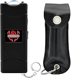 FIGHTSENSE Mini Stun Gun Keychain & Pepper Spray Combo Pack for Self Defense Kit - Extremely Powerful Stun Gun Flashlight for Women (Black)