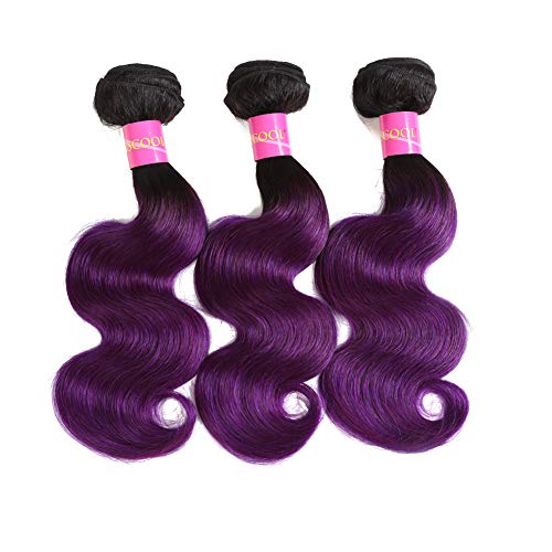 Unprocessed Brazilian Virgin Hair Brazilian Remy Hair Ombre Body Wave Bundles 3 pcs 10 12 14 inch 100 g/pcs Total 300 g Human Hair Extensions Hair Weaving (10 12 14, 1B/Purple)