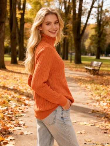 Image of SANGTREE Women's Cable Knit Sweater Long Sleeve Turtleneck Tops | Breathable and Warm Fabric Adapts to Climate Change,Making It Ideal for Autumn,Winter and Transitional Spring Days.