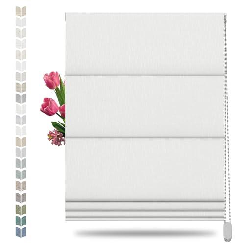 BERISSA Blackout Roman Shades for Windows,Fabric Roman Blinds,Thermal Insulated Room Darkening Pull DownWindow Shades for Home Living Room Bedroom,Pearl White,38" W x 80" H