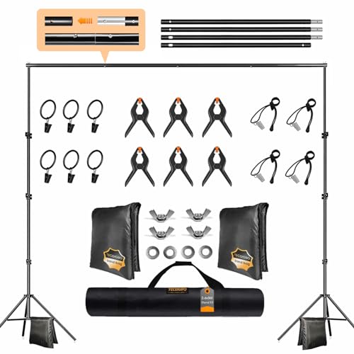 2.6x3m Fotostudio Hintergrundsystem Verstellbares Fotohintergrundständer Set für Fotografie Party mit 1 Tragetasche, Stützsystem Ständer für Fotos,...