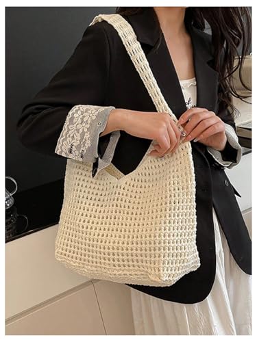 Bolso Tote de Crochet para Mujer Beige miniatura 2