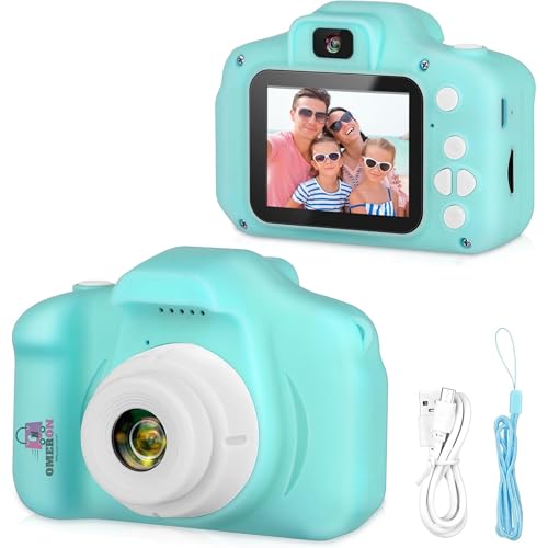 Image of Omeron (2 Years Warranty) Kids HD Camera 13MP Dual Lens Photo Video Selfie Toy Camera with Filters, Games, Rechargeable Battery, Educational Gift for Boys & Girls Age 4-15 (Green)