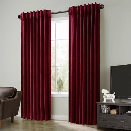 Cottontree Homesoft FirstHomer Set of 2 Solid Matt Thermal Insulated Blackout Velvet Back Tab/Rod Pocket Curtains/Drapes Panels for Bedroom, Burgundy,50Wx84L Inch Each,