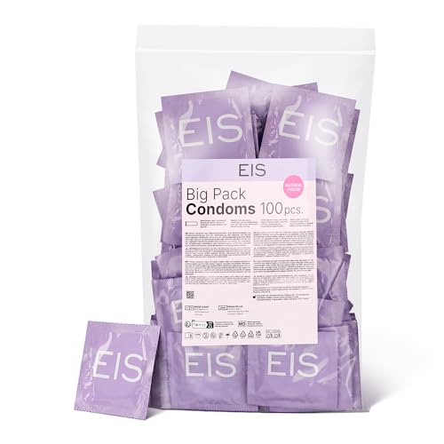 EIS XXL-PACK Kondome 100 Stück Packung 53 mm Nature | Gefühlsecht dünn für ein intensives Erlebnis | Glatt & mit Reservoir | Befeuchtete Oberfläche | Condoms Safe Sex