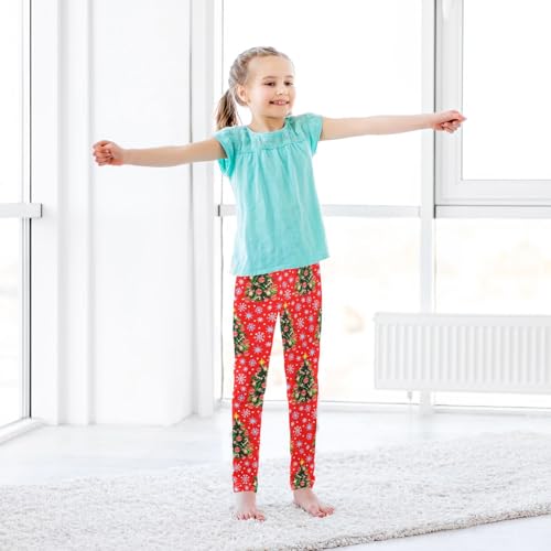 CaTaKu Girls Leggings Red Christmas Tree Snowflake Leggings for Girls Kids Athletic Workout Yoga Pants Size 4-10T3