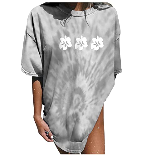 Blusa feminina manga curta algodão estampa gráfica floral ajuste solto casual medieval tie dye blusa