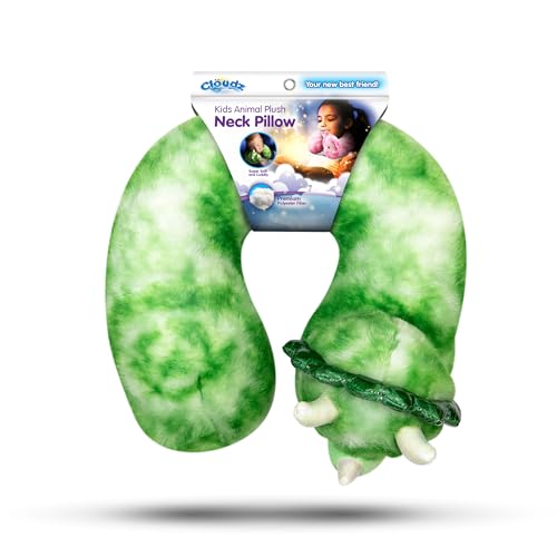 Image of Cloudz Kids Super Soft N' Cuddly Animal Airplane Travel Neck Pillow! Keep Children Comfy and Supported with a Buddy While Traveling or just Resting at Home - Green Dino