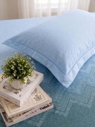 Image of Mafatlal 186 TC Autumn Delight Graceful Pure Cotton Single Flatsheet (60 x 90 Inch) | Breathable Summer Comfort | Wrinkle-Free Floral Bedsheet with 1 Pillow Cover, Ash Blue
