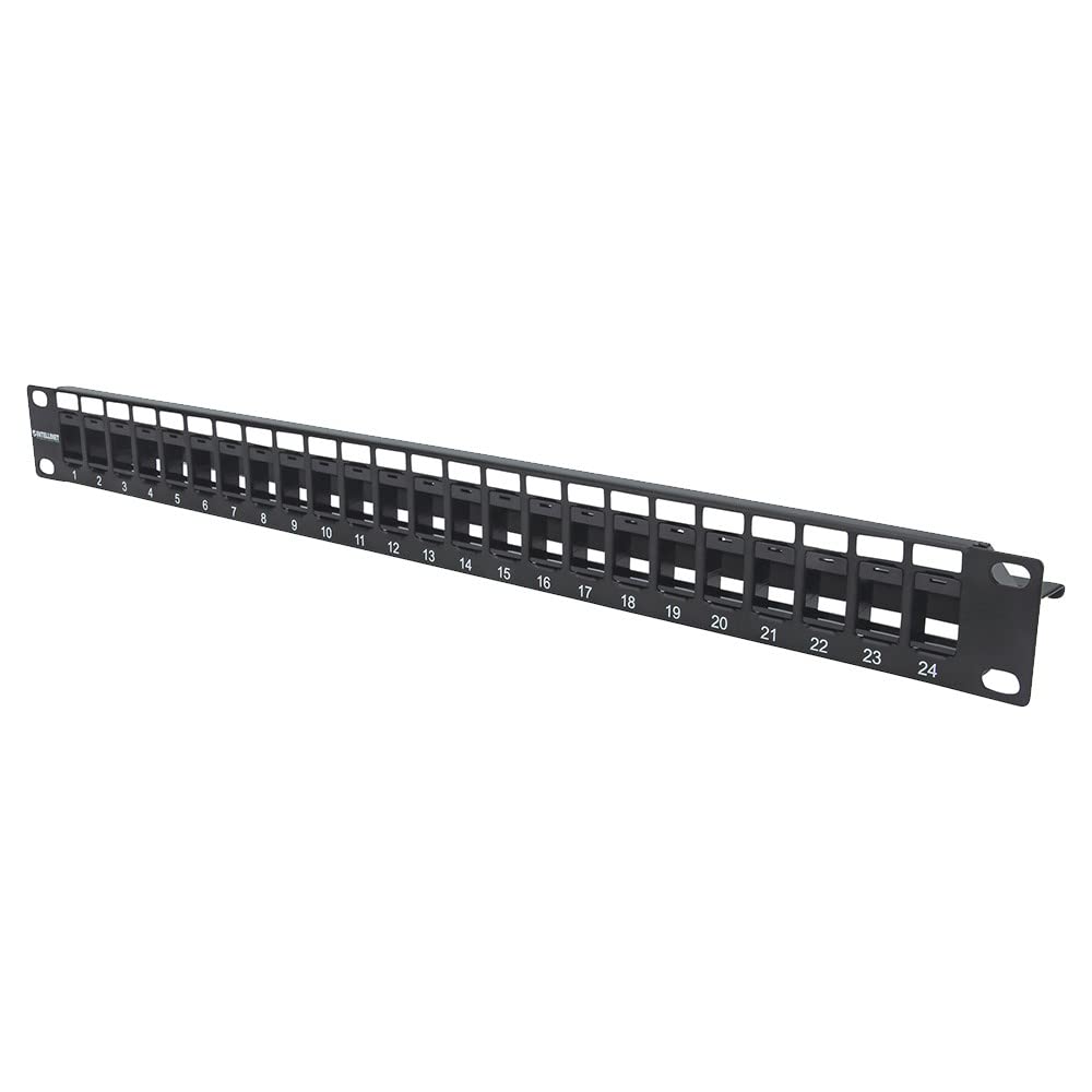 Intellinet 48-Port Blank 1U Keystone Patch Panel Rackmount – 19” Size - Lifetime Mfg Warranty - Black, 721097