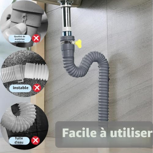 Tuyau Vidange Machine a Laver 0.5/1/1.5/2/2.5/3/4/5/6/7M, Convient à 4 Tailles d'interface, Avec Support et Colliers de Serrage, Tuyau Machine à Laver Pour Laveuse, Lave Vaisselle et Sécheuse(4 M) – vue 5