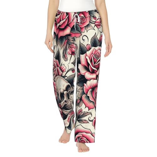 Pantalon de pyjama en polaire femme flanelle confortable bas de nuit chaud motif tête de mort