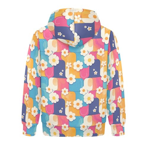 KLL Retro Checker Board Groovy Flower Unisex Girls Boys Sweatshirts Sweater Crewneck Cool Hoodie Clothes Kangaroo2