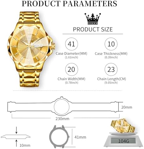 OLEVS Watches for Men Gold Dress Waterproof Men's Watch with Date Day Mens Watch Analog Quartz Stainless Steel Gold Band for Minimalist Large Wrist Luxury Reloj para Hombres - 4