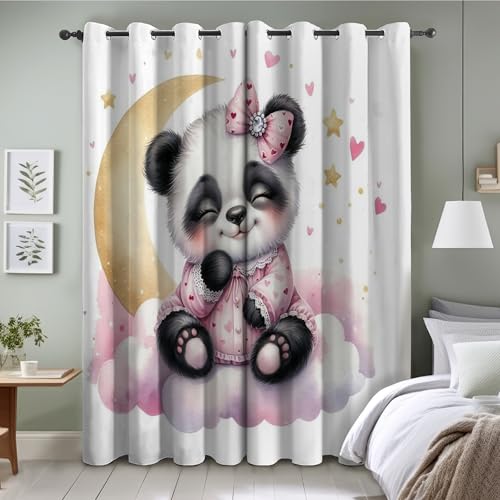 KaiHeBeding Cortinas Salon Panda, Cortina Nubes y Luna para Dormitorio Decoracion Habitacion, Cortinas Termicas Blackout 70An X 160Al cm 2 Paneles