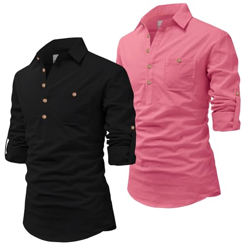 Image of Vida Loca Men Cotton Full Sleeve Casual Spread Collor Slim Fit Short Kurta for Men and Boys (Pack of 2)