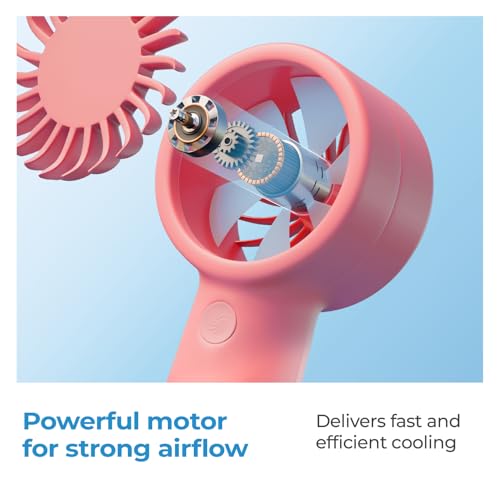 Image of Lifelong Hand Fan | Portable Rechargeable Fan with 2000mAh Battery, 5 Speed Settings, Type-C Charging, Powerful Cooling, Start with Long Press, Non-Slip Base, Hanging Hook, Travel Friendly Design
