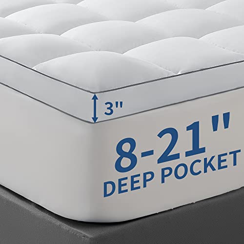 Homesweety King Mattress Topper, Extra Thick Mattress Pad Cover For Back Pain Relief, Cooling Pillow Top With 8-21" Deep Pocket 5D Snow Down Alternative Fill(White,King) #TOP6