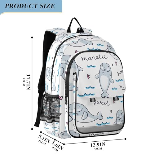 Cute Cartoon Manatee Backpack School Backpack with Reflective Stripes, Lightweight Laptop Backpack Students Book Bag2