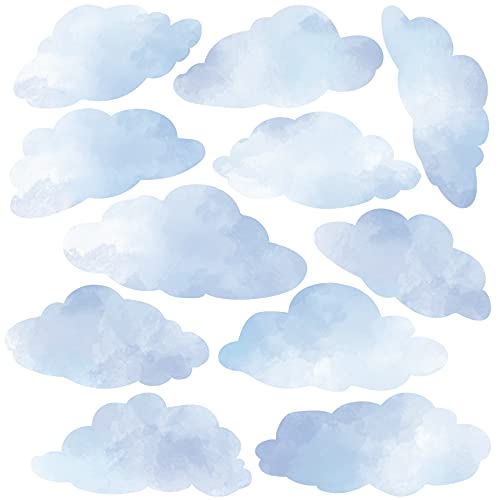 Medium Size Blue Watercolor Cloud Wall Decals, Cloud Wall Stickers,