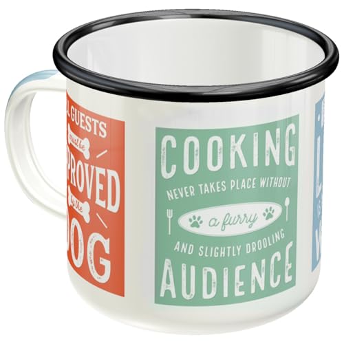 Nostalgic-Art Taza esmaltada retro, Dog Rules – Idea de regalo para dueños de perros, Copa para camping, diseño vintage con frase, 360 ml