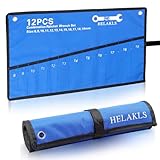 HELAKLS Wrench Tool Roll Up Pouch Metric 12 Pocket (8-19mm) Tool Roll Bag for Wrenches Organizer Oxford Canvas Wrench Holder Blue