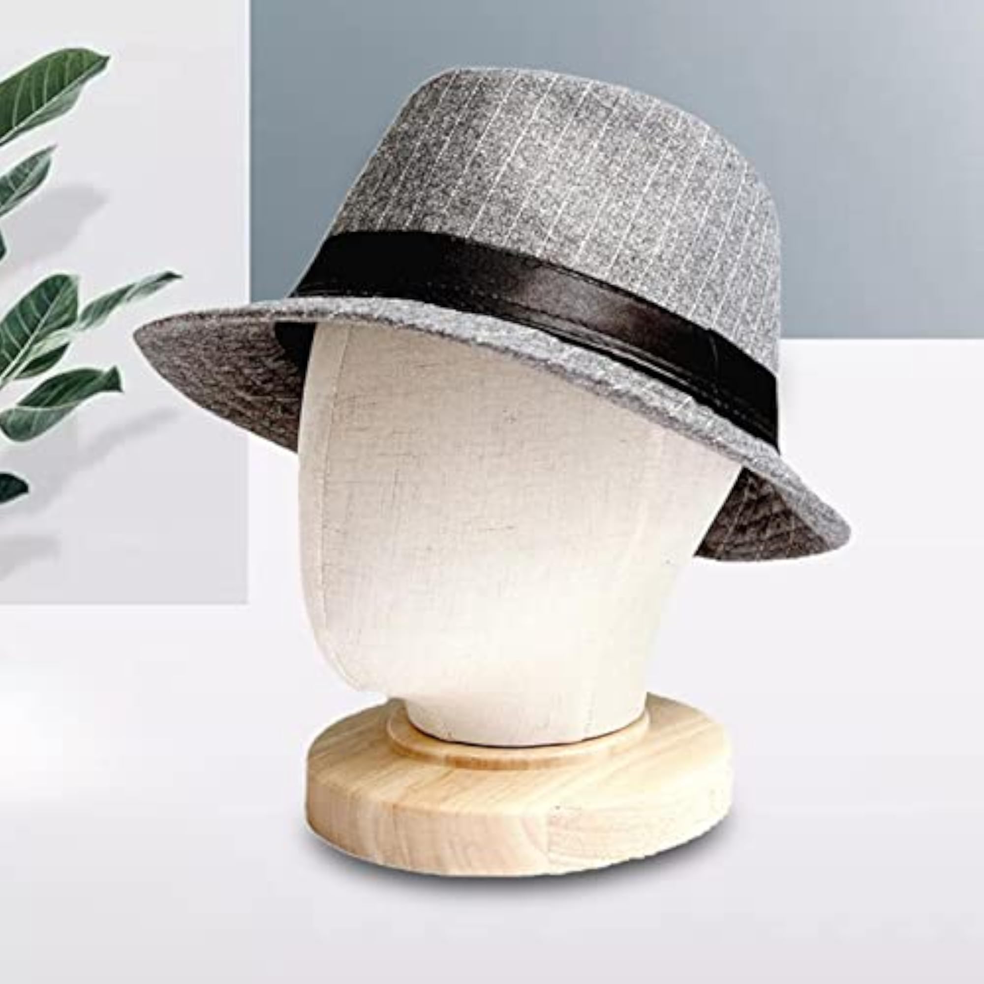 Linen Manikin Head Display Stand with Wooden Base
