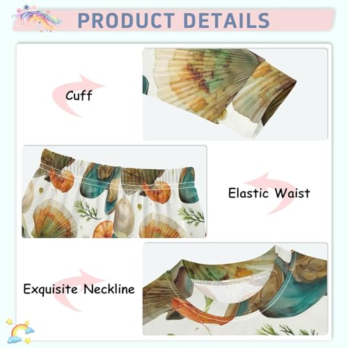Pajama Sets Long Sleeve Seafood Pattern Art Prints Soft Comfy Sleepwear 2 Piece PJS 3-8T4