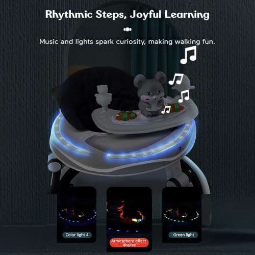 Image of StarAndDaisy Walker for Kids for 6 to 18 Months, Intergrated RGB Lights Baby Walker Boys & Girls with 7 Level Height Adjustment, Walker Baby with Switchable Food & Musical Toy Tray (Black)