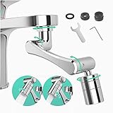 Drehbarer Wasserhahn Aufsatz,ROSYNEY 1440° Drehbar Luftsprudler Wasserhahn mit 2 Sprühfunktion,Universal Massiv Messing Wasserhahn Verlängerung Aufsatz (Silber)