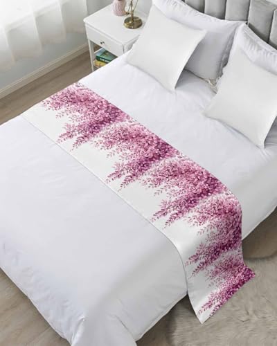 Pink Eucalyptus Bed Runner for King Size, Watercolor Spring Plant Leaves Branch Bedspread Protector Slipcover Bed Scarf for Foot Runners & Scarves for Bedroom Hotel Wedding Room 102x20 Inches