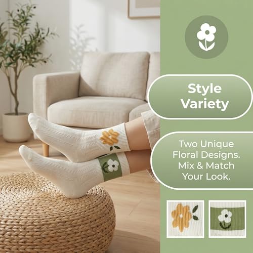 Image of 2 /3 /5 /10 Pairs Womens Ankle Socks Cute Casual Breathable Cable Knit Floral Vintage Crew Socks