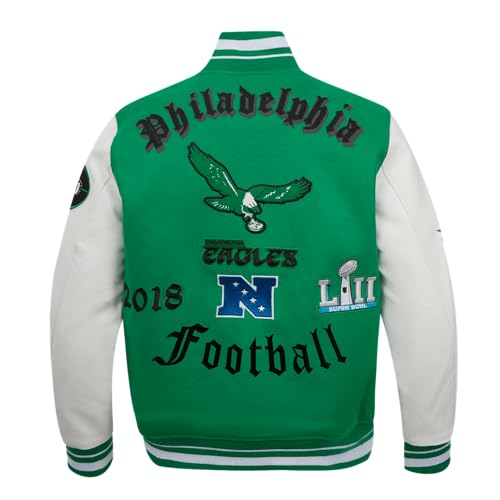 Pro Standard Mens NFL Philadelphia Eagles Old English Varsity Jacket Kelly Green/White L - Image 2