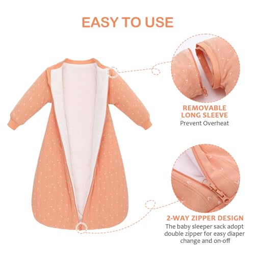 Image of Baby Sleep Sack, TOG 2.5 Winter Wearable Blanket, Removable Long Sleeves Baby Sleeping Bag for Infants and Toddlers, Super Soft Warm Comfortable Sleeping Sack, Orange White Heart, 6-18M