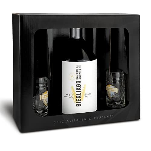 Brauerei Zwönitz Likör Geschenkset/Geschenkset aus Bierlikör 0,5l und zwei Shotgläser 4cl in Form eines Mini Bierkrug…