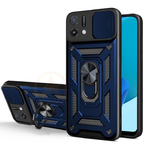 Image of Armor Bumper Back Cover Case for Oppo A16K | Rotating Camera Cover, Ring Holder & Kickstand | Heavy Duty & 360 Degree Protection Oppo A16K Back Cover (Blue)