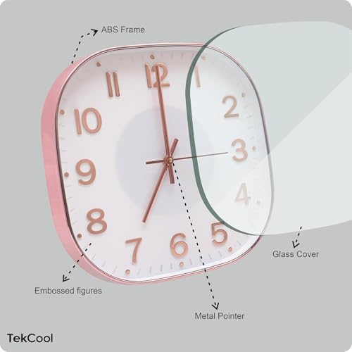 Image of TEKCOOL Plastic Analogue Wall Clock 12 inch Silent Quartz Decorative Wall Clock Non-Ticking Classic Clock Battery Operated Round Easy to Read for Room /Home /Kitchen /Bedrom /Office /School.Rose White-