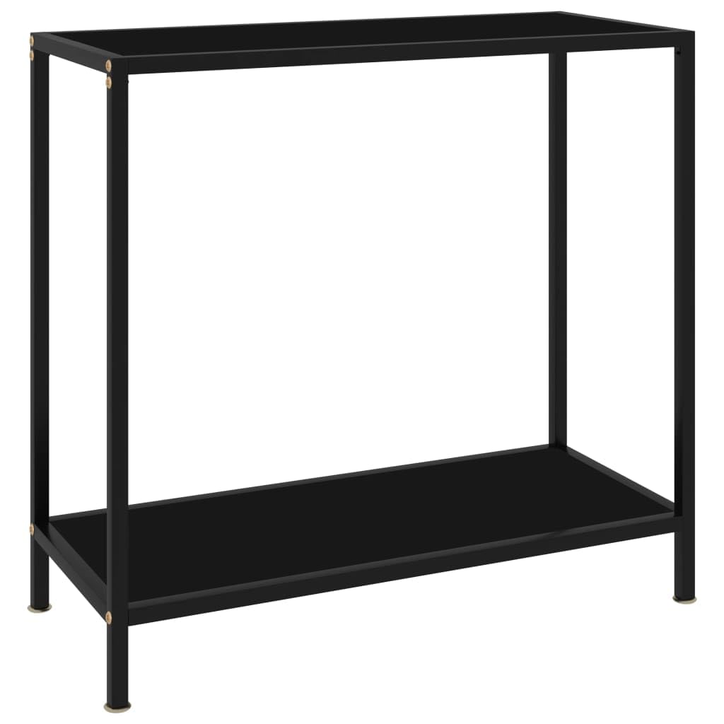 Stolik konsolowy, czarny, 80 x 35 x 75 cm, szkło hartowane, stal malowana proszkowo, nowoczesny design, wytrzymały stolik pomocniczy do korytarza, salonu, dodatkowe miejsce do przechowywania