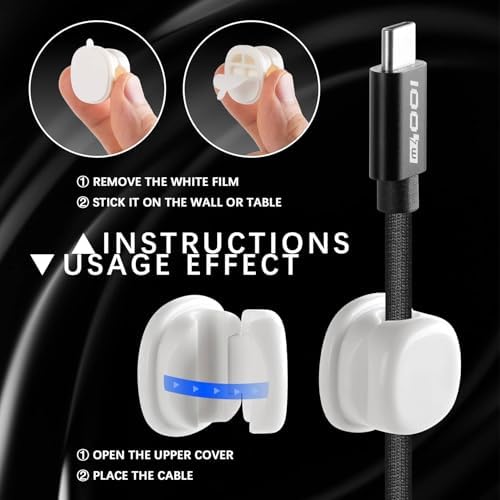 RIFOVN 7mm Spring Cable Holder Clips, 6 Pack Desk Cord Organizer, White — view 2