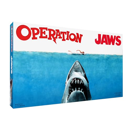 Operation: Jaws Board Game, Test Your Skills and Celebrate The 50th Anniversary, Featuring 12 Custom Pieces from Shark Tooth to Harpoon, Protect Beach...
