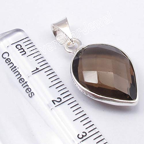 13 x 18 mm Smoky Quartz tcw 11.5 Pendant 1.2" 925 Solid Silver Fashion Gift3