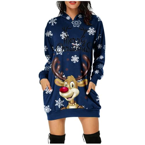 Robe pull automne hiver en maille confortable avec capuche et poches pour femme
