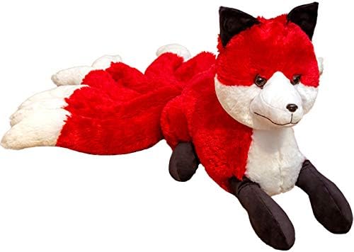 ELAINREN Lifelike Red Fox Plush Nine-Tailed Fox Soft Hugging Pillow, 10.24 x 22.05Inch White Nine Tails Fox Stuffed Animals Kyuubi Kitsune Gifts(Only for Age 14+)