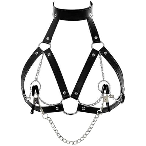 Nipple Clamps with Chain Fake Nipple Clips Nipple Clamos for Women Non Piercing Body Ring Body Clamps Body Jewelry Clip (Clamps + Straps) Cover