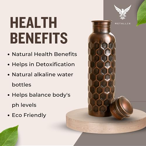 Image of Metallix Copper Water Bottle 1 Ltr | Copper Bottle for Men & Women | 100% Pure Copper | BPA Free & Leak Proof | Easy to Carry | Suitable for Yoga, School & Office (Antique Bronze)