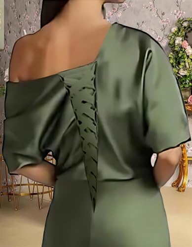 One Shoulder Satin Mother of The Bride Dresses for Wedding Mermaid Short Sleeve Long Mother of The Groom Dress2