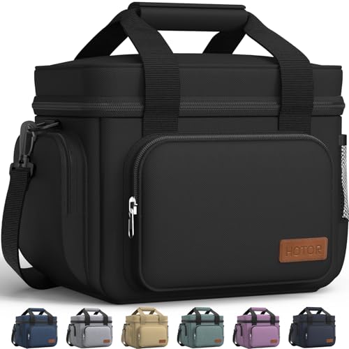 HOTOR Lunch Box for Men and Women - Leak-Proof Insulated Lunch Cooler Bag with Adjustable Strap, Multiple Pockets for Office, Picnic, Hiking, Beach, 1 Layer, 8L, Black, 9.8