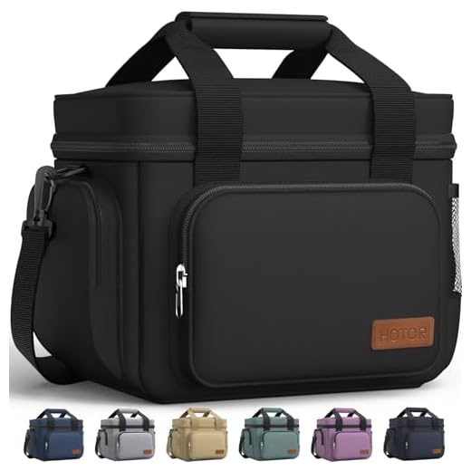 HOTOR Lunch Box for Men and Women - Leak-Proof Insulated Lunch Cooler Bag with Adjustable Strap, Multiple Pockets for Office, Picnic, Hiking, Beach, 1 Layer, 8L, Black, 9.8" x 8.7" x 5.9"