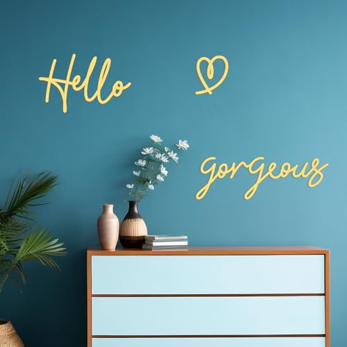 Bnesi Hello Gorgeous Heart Sign ウォールデコ ゴールド オフィス装飾 モダン ハロー ゴージャス エレガント メタル ウォールアート 装飾 バスルーム/寝室/ラッシュルーム用 (ゴールド、ミディアム) [4]